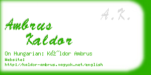 ambrus kaldor business card